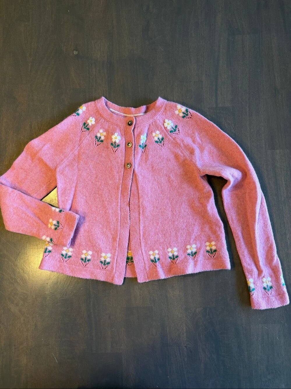 Mini Boden Pink Flower Embroidered Sweater size 6-7